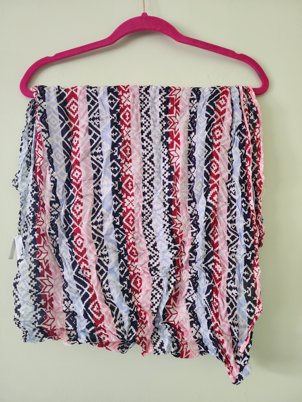 Talbots Pink Navy White Patterned Lightweight Scarf
